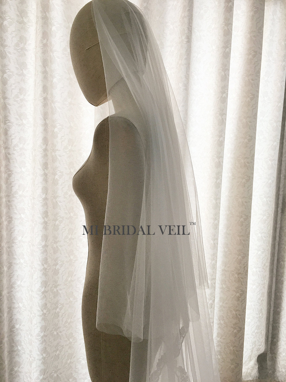 Elegant Cathedral Lace Wedding Veil with Blusher | Fingertip Length Lace Bridal Veil | Perfect for Church Weddings & Formal Ceremonies