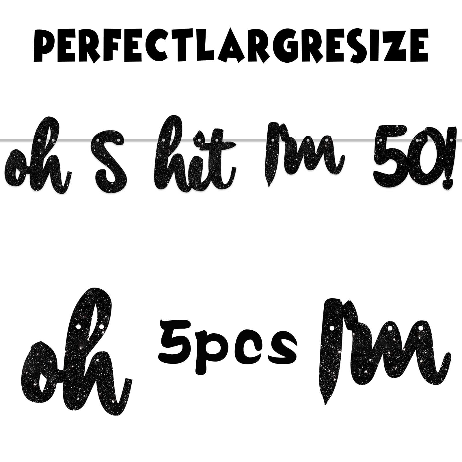 Black Glitter 'Oh I'm 50!' Birthday Banner Backdrop - Cheers to 50 Years Party Decor for Men & Women - 50th Birthday Photo Studio Props, Flags & Supplies - Perfect for Milestone Celebrations, Themed Parties & Memorable Photo Shoots