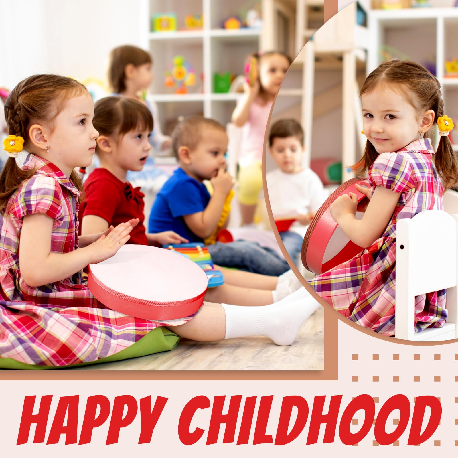 4-Piece Wooden Hand Drum Set for Kids & Adults - 12, 10, 8 & 6 Inch Frame Drums with Sticks - Percussion Musical Instruments for Beginners, Schools, Home Parties & Classroom Activities (Red) - Perfect for Music Education, Family Gatherings & Cultural Events