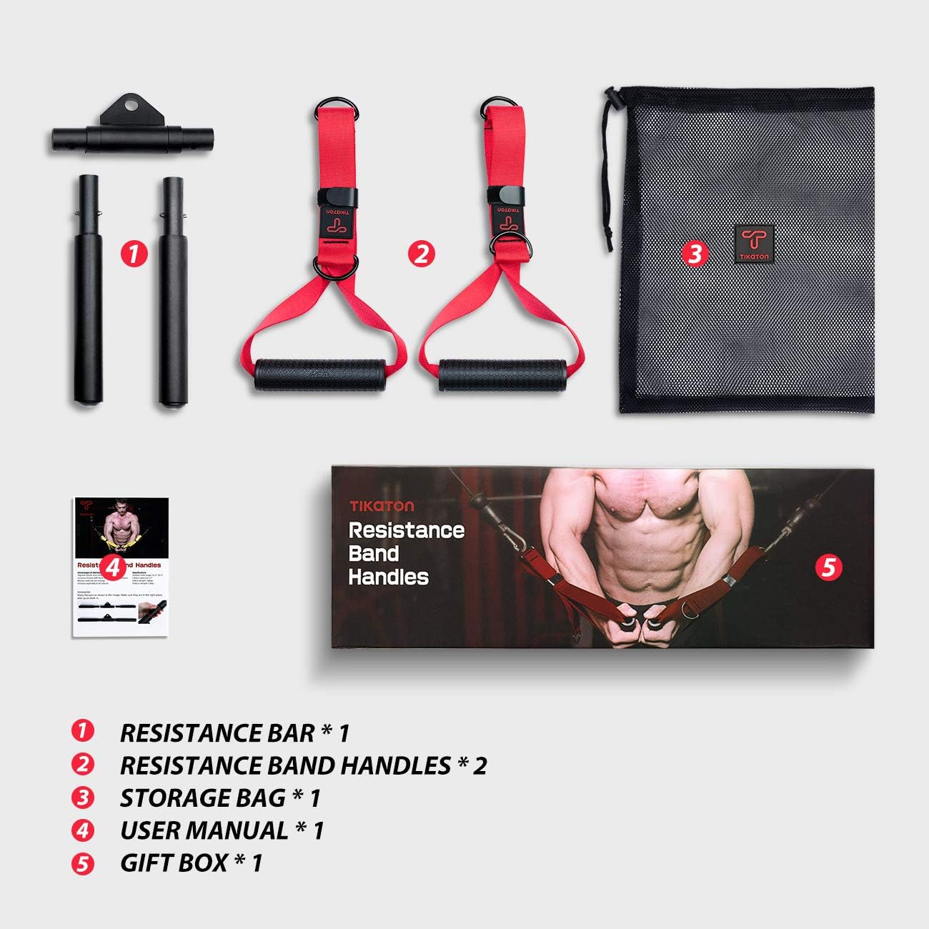 Red & Black Resistance Handles - Heavy Duty Exercise Bands for Home Gym, Strength Training, Physical Therapy & Rehabilitation Workouts
