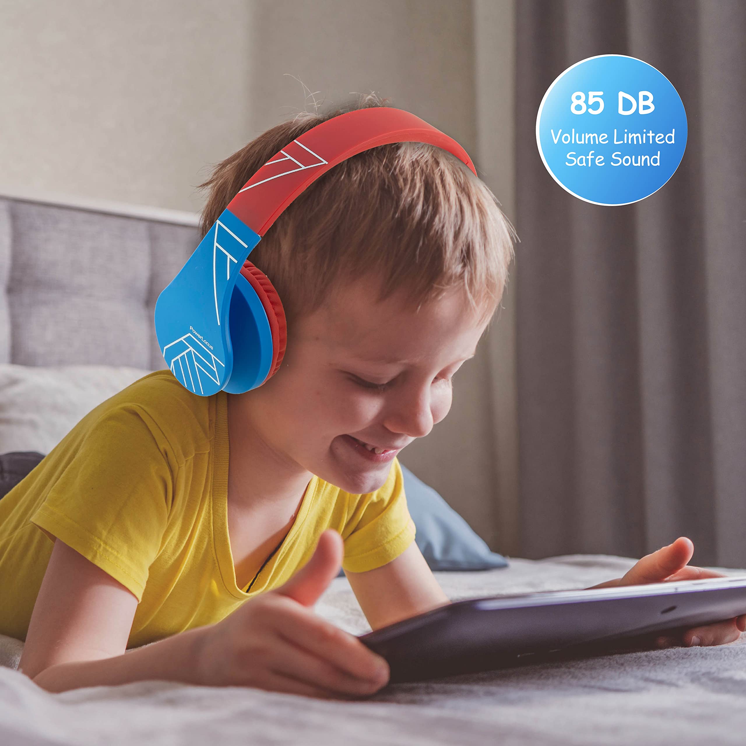 PowerLocus Kids Bluetooth Headphones - Wireless Foldable Over-Ear Headphones with Microphone, 85DB Volume Limiting, SD Card & FM Radio - Compatible with iPhone, Android, iPad, Tablets, PC - Perfect for School, Travel & Online Learning