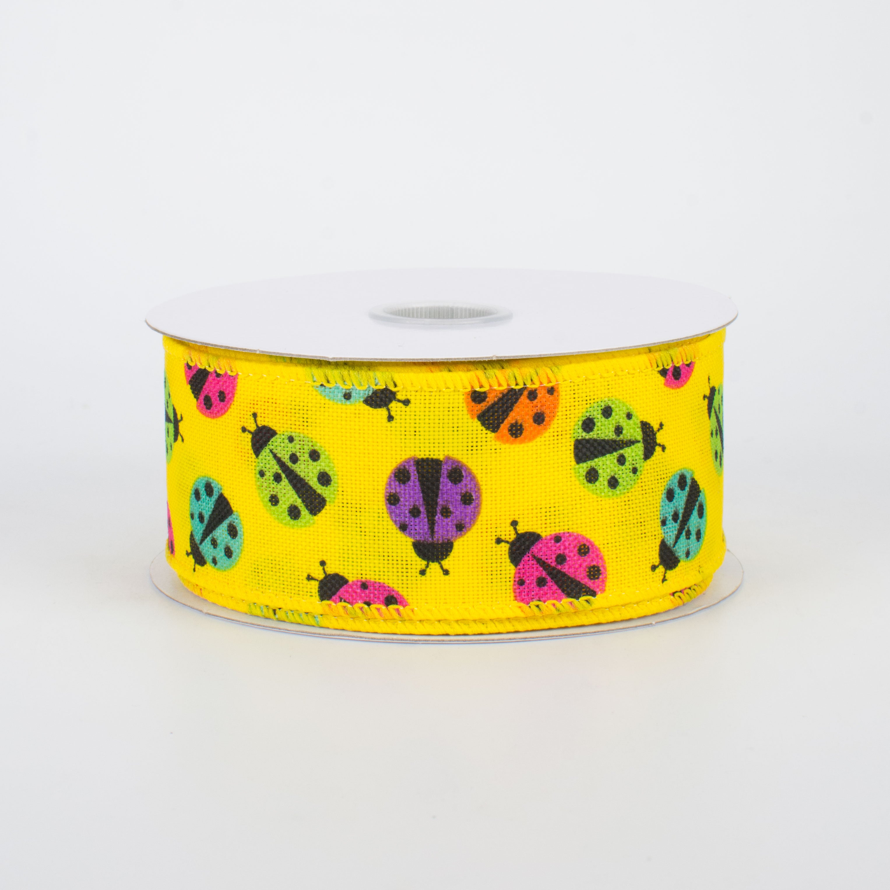 1.5 Inch Multicolored Ladybug Ribbon - Yellow (10 Yards) for DIY Crafts, Gift Wrapping, Hair Bows, and Scrapbooking