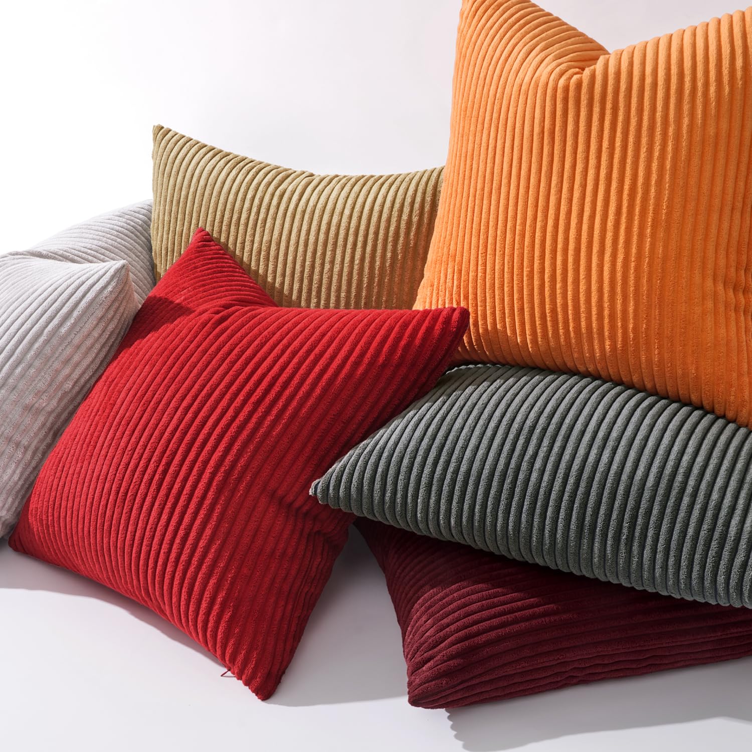 MIULEE Pack of 2 Orange Boho Striped Corduroy Pillow Covers 20x20 Inch - Soft Decorative Square Cushion Cases for Sofa, Bedroom & Couch - Perfect for Home Decor, Living Room Accents and Cozy Throw Pillow Covers