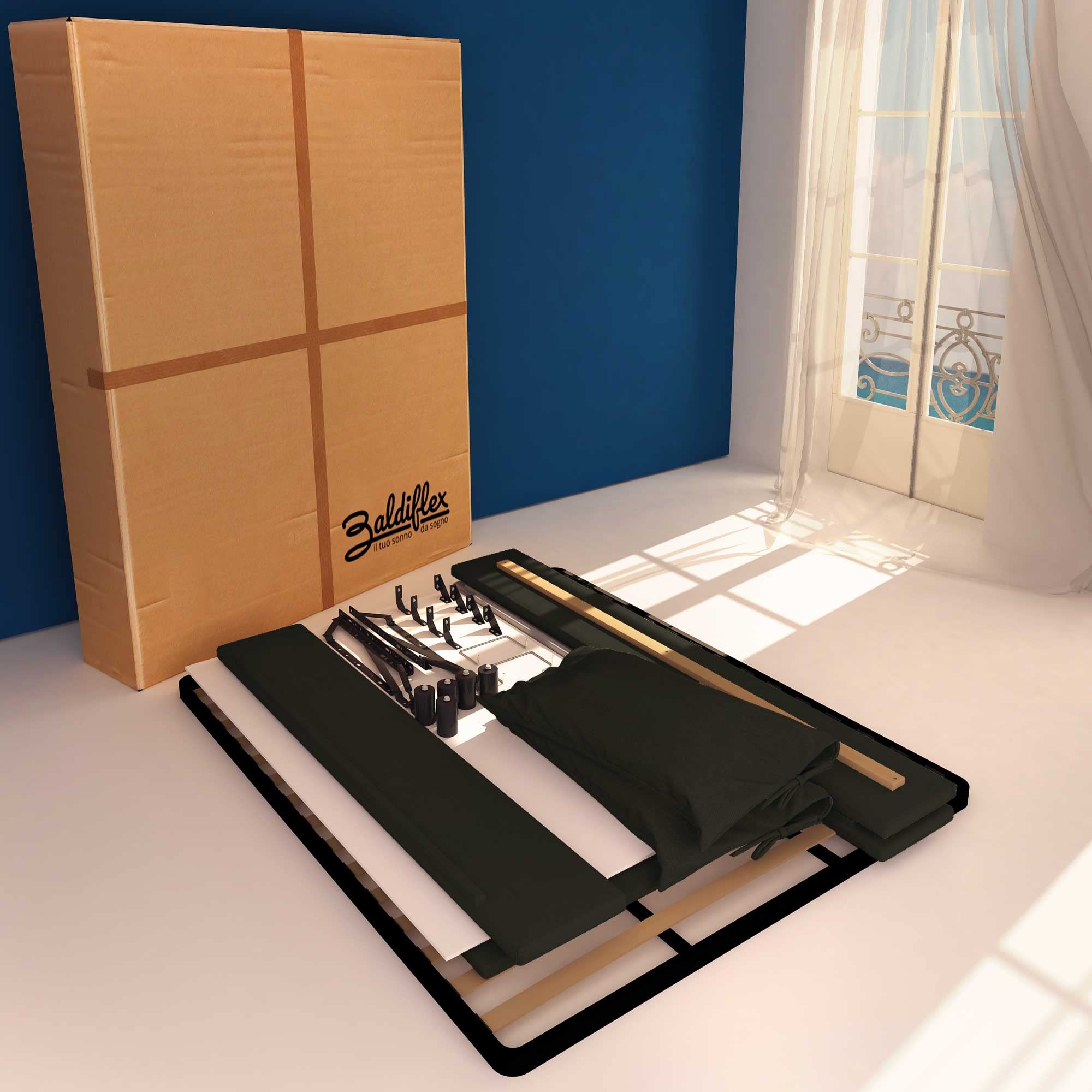Baldiflex Single Bed with Storage - Licia Soft Synthetic Leather Upholstery, Slatted Base for Single Mattresses, 140x190cm, Padded Headboard, Black - Perfect for Small Bedrooms, Guest Rooms & Studio Apartments