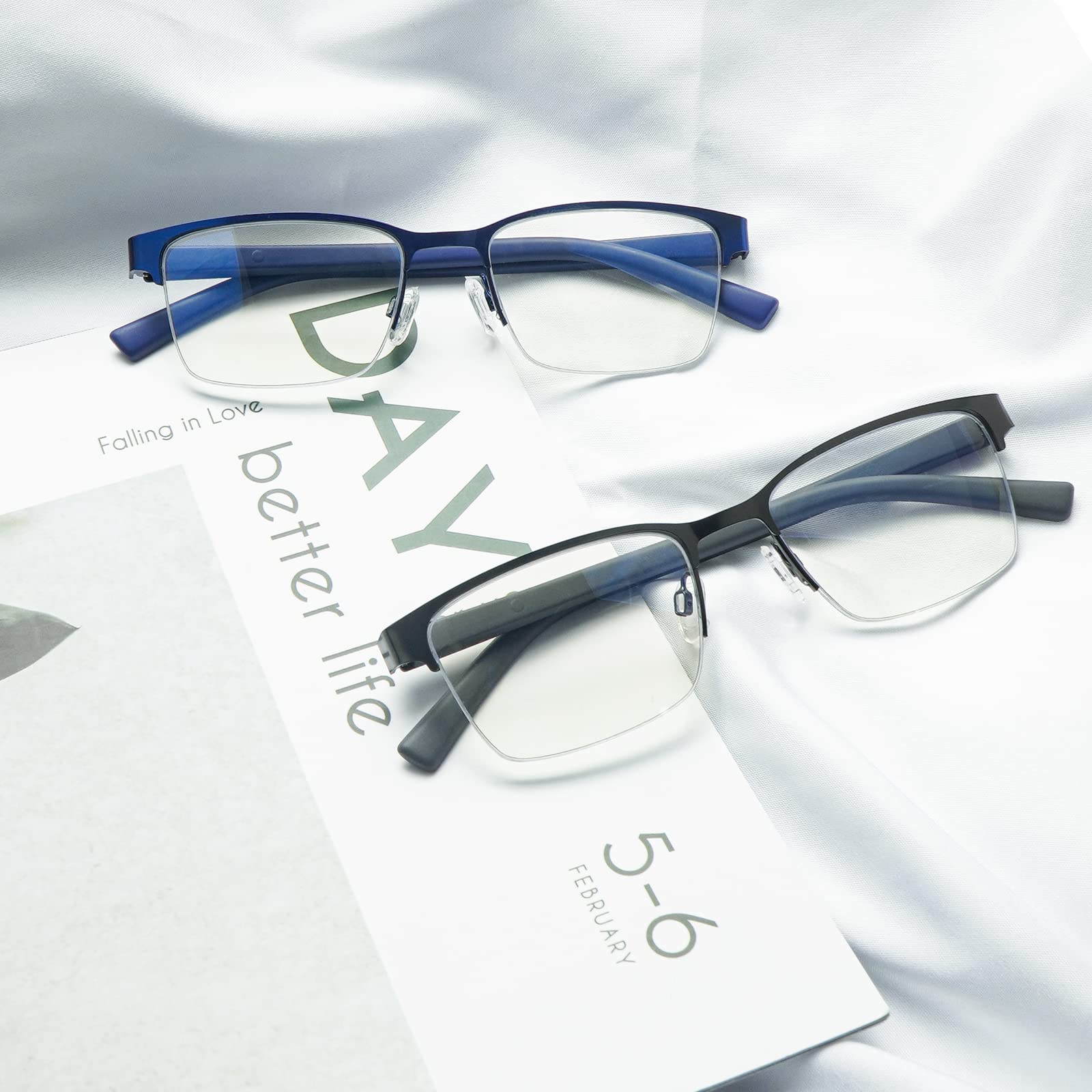 Blue Light Blocking Reading Glasses for Men - Progressive Multifocal Computer Glasses with Spring Hinge & Half Metal Frame - Perfect for Office Work, Screen Use, and Daily Reading