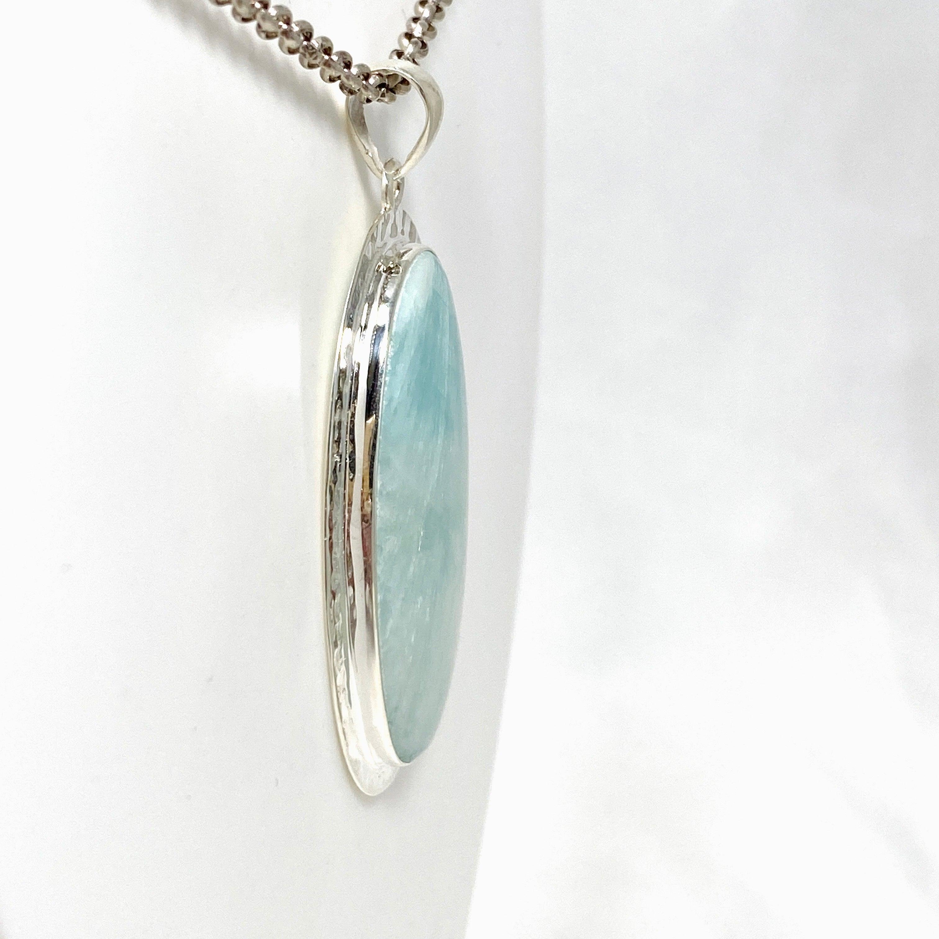 Blue Aragonite Oval Pendant in Hammered Sterling Silver Setting KPGJ4467 - Elegant Jewelry Gift for Women, Perfect for Weddings & Special Occasions