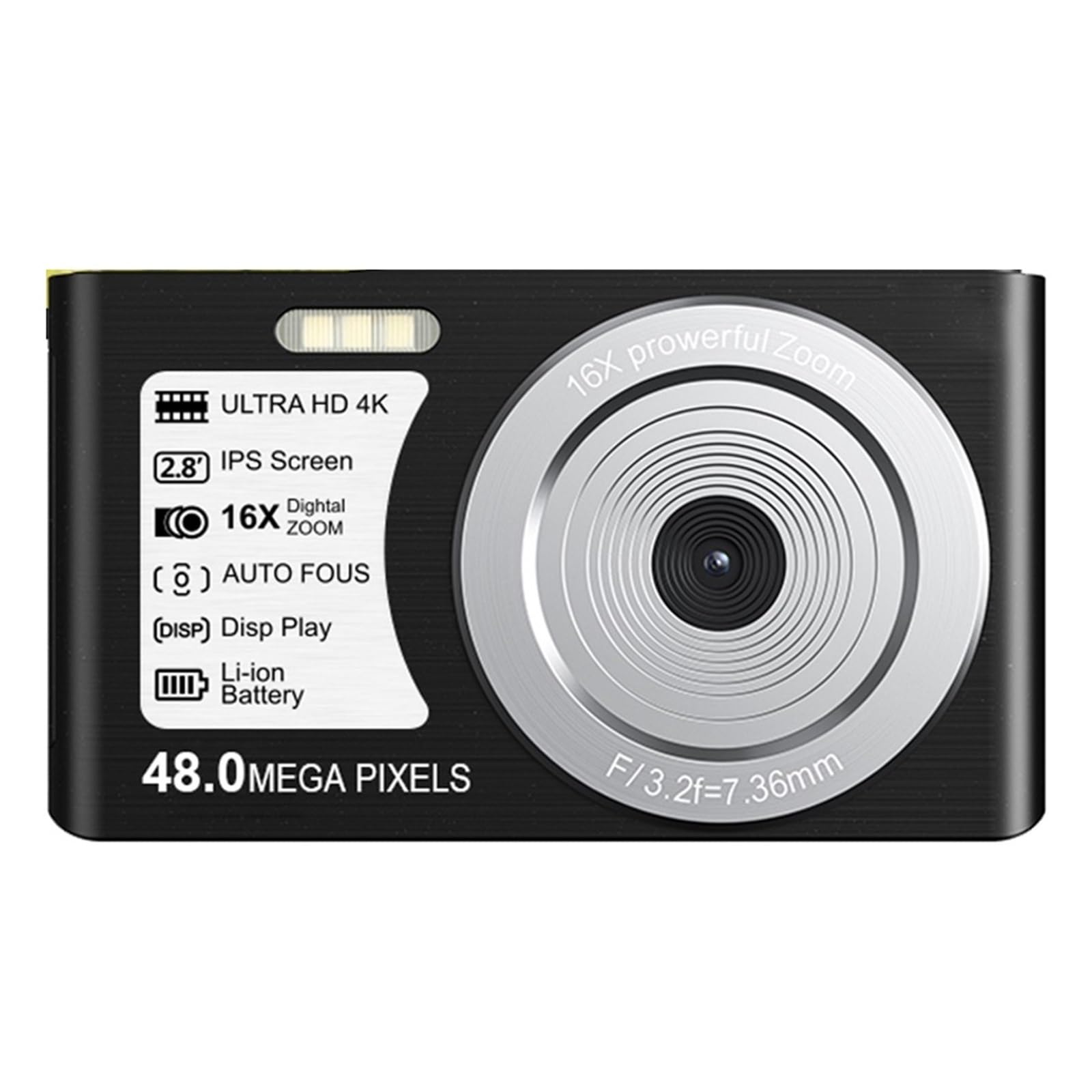 48MP 4K UHD Digital Camera with Auto Focus & Time Lapse - Compact Outdoor Video Camera for Kids (Includes 128GB SD Card, Black) - Perfect for Travel, Vlogging, and Family Adventures