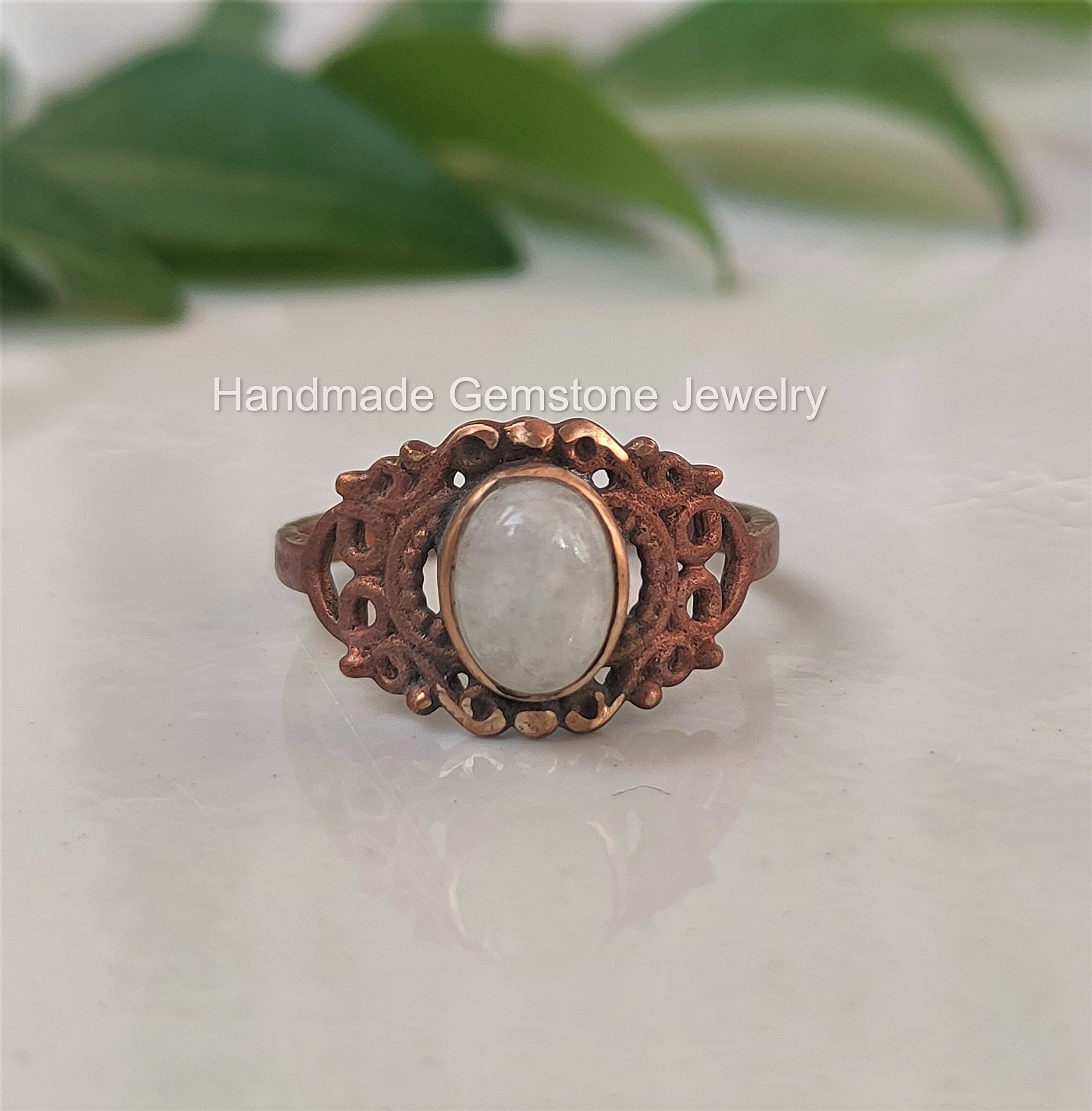 Natural Moonstone Ring - Blue Flash Rose Gold Filled Jewelry | Handmade Boho Princess Ring | Perfect for Weddings, Date Nights & Spiritual Healing