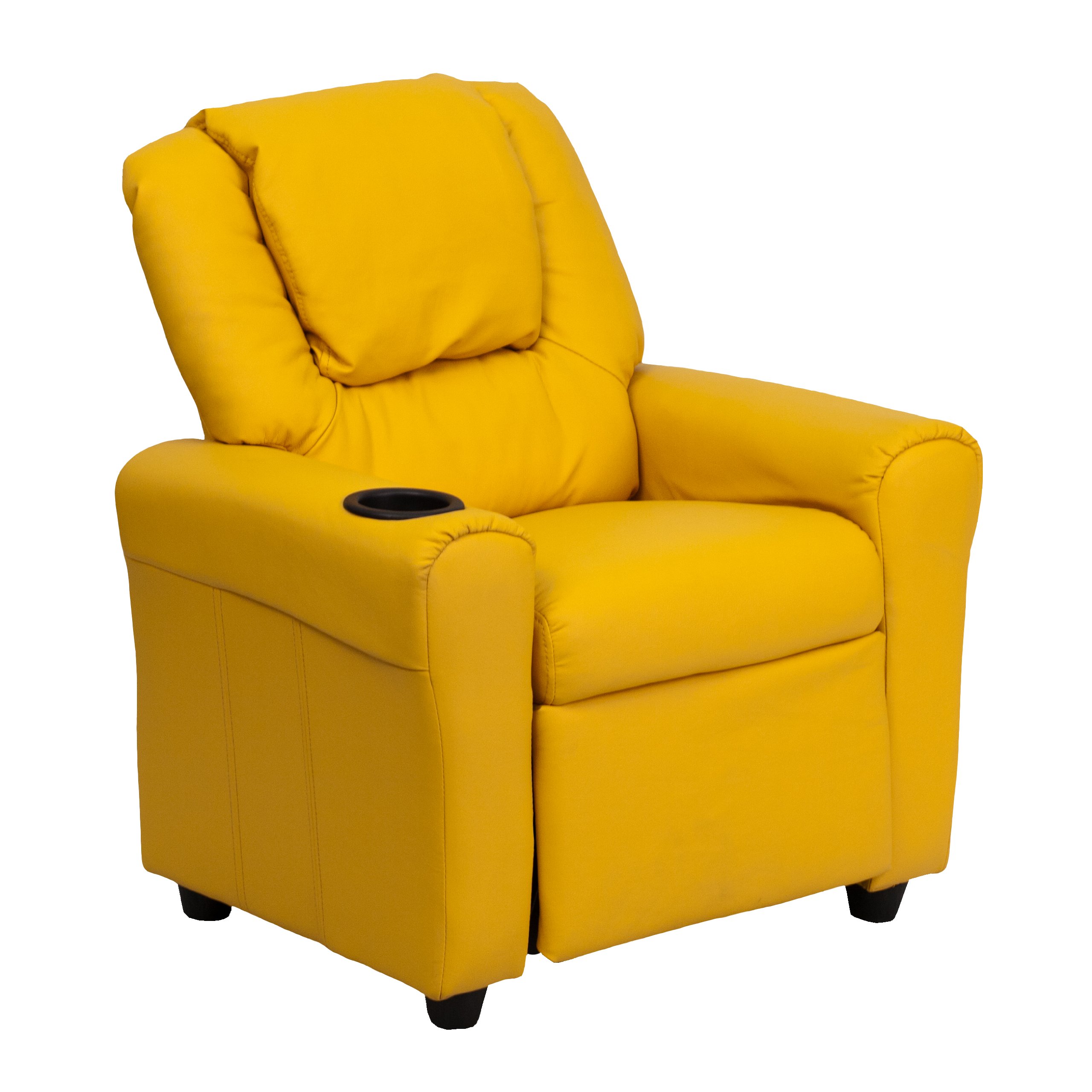 Comfortable Yellow Vinyl Kids Recliner Chair with Cup Holder & Headrest - Perfect for Playroom, Bedroom, or Movie Night Snuggles