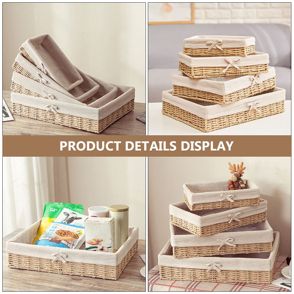 Hemoton 4-Piece Woven Rattan Storage Basket Set - Bread, Fruit, Candy & Pantry Organizer - Nesting Baskets for Kitchen, Dining, Picnic & Home Decor - Eco-Friendly Wicker Food Trays & Sundries Holder