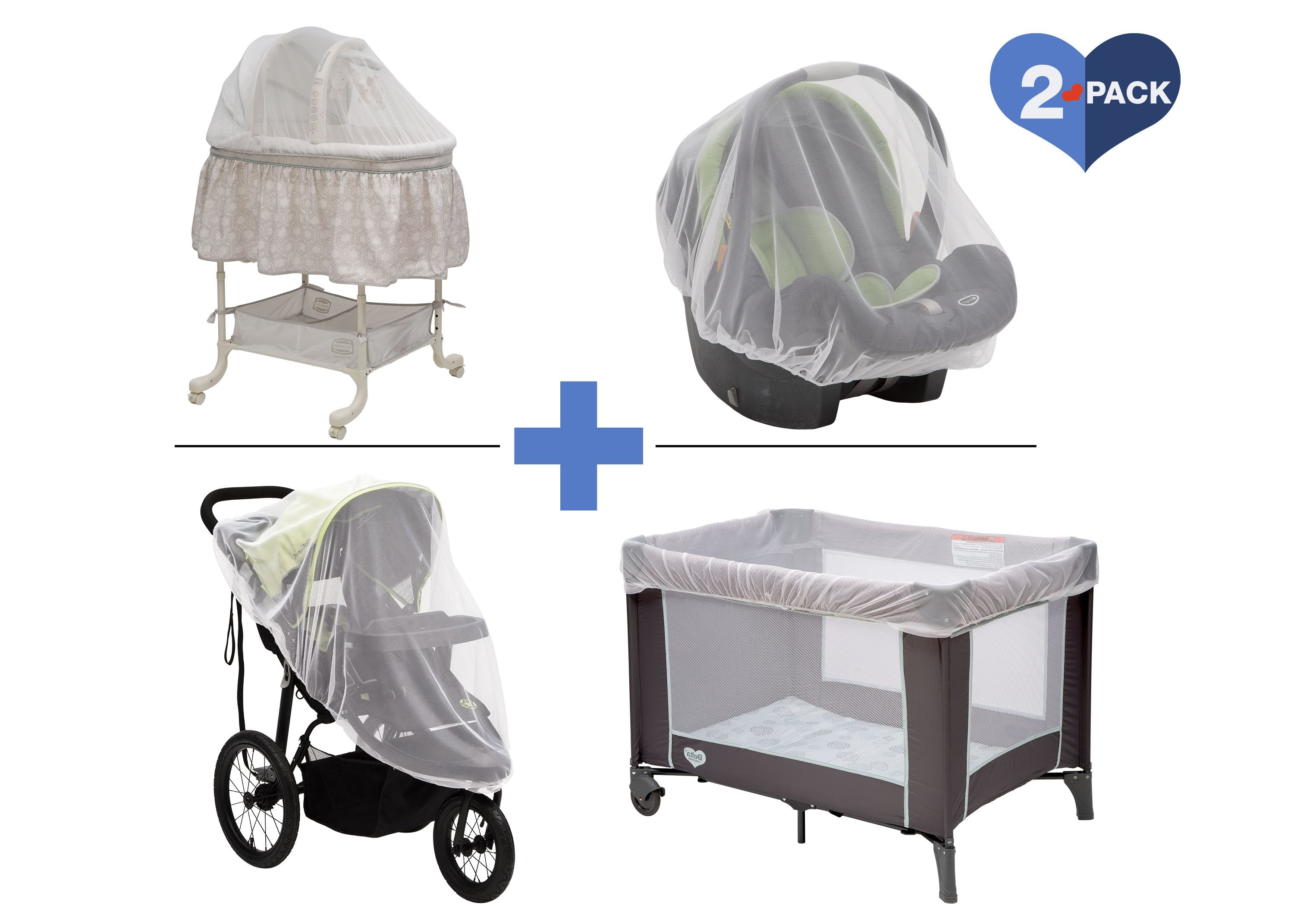 2 Pack Universal Mosquito Net for Baby Strollers, Joggers, Play Yards, Bassinets & Car Seats - Breathable Mesh Protection for Outdoor Activities, Travel & Nursery Use