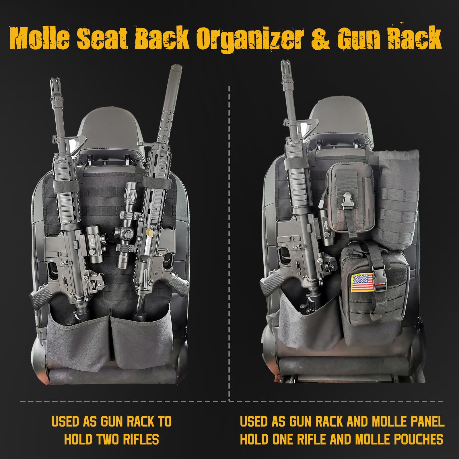 2 Pack Tactical Car Seat Back Organizer with Molle Panel - Universal Truck Gun Rack for SUV & Pickup - Perfect for Hunting Gear, Tools & Vehicle Accessories Storage - Ideal for Outdoor Adventures & Road Trips
