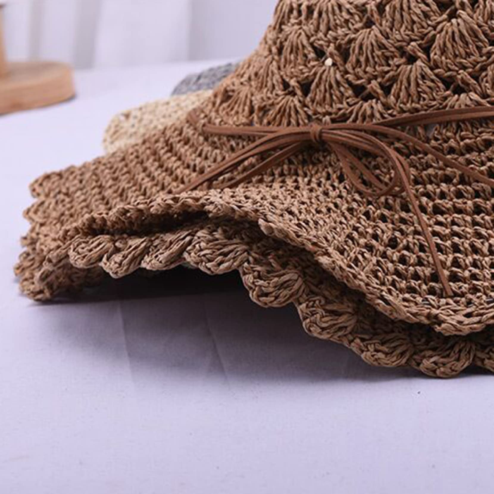Women's Wide Brim Sun Hat - Foldable Straw Beach Hat for Summer UV Protection - Handmade Crochet Sun Visor with Long Brim - Perfect for Beach Vacations, Poolside Lounging & Outdoor Activities