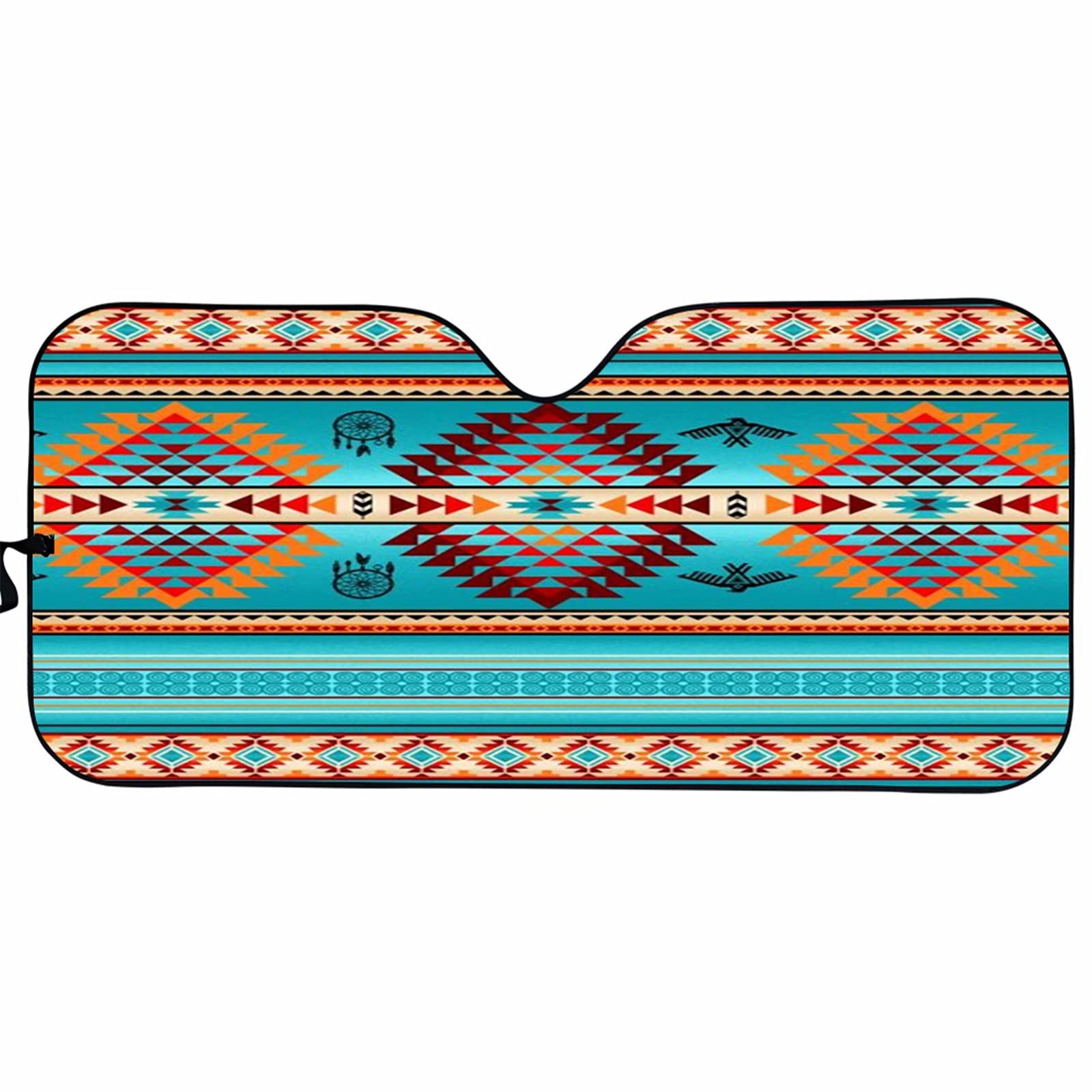 Premium Aztec Style Turquoise Car Windshield Sun Shade - 51×27 Inch UV Protection for Vehicles | Keep Your Car Cool in Summer | Perfect for Road Trips & Parking