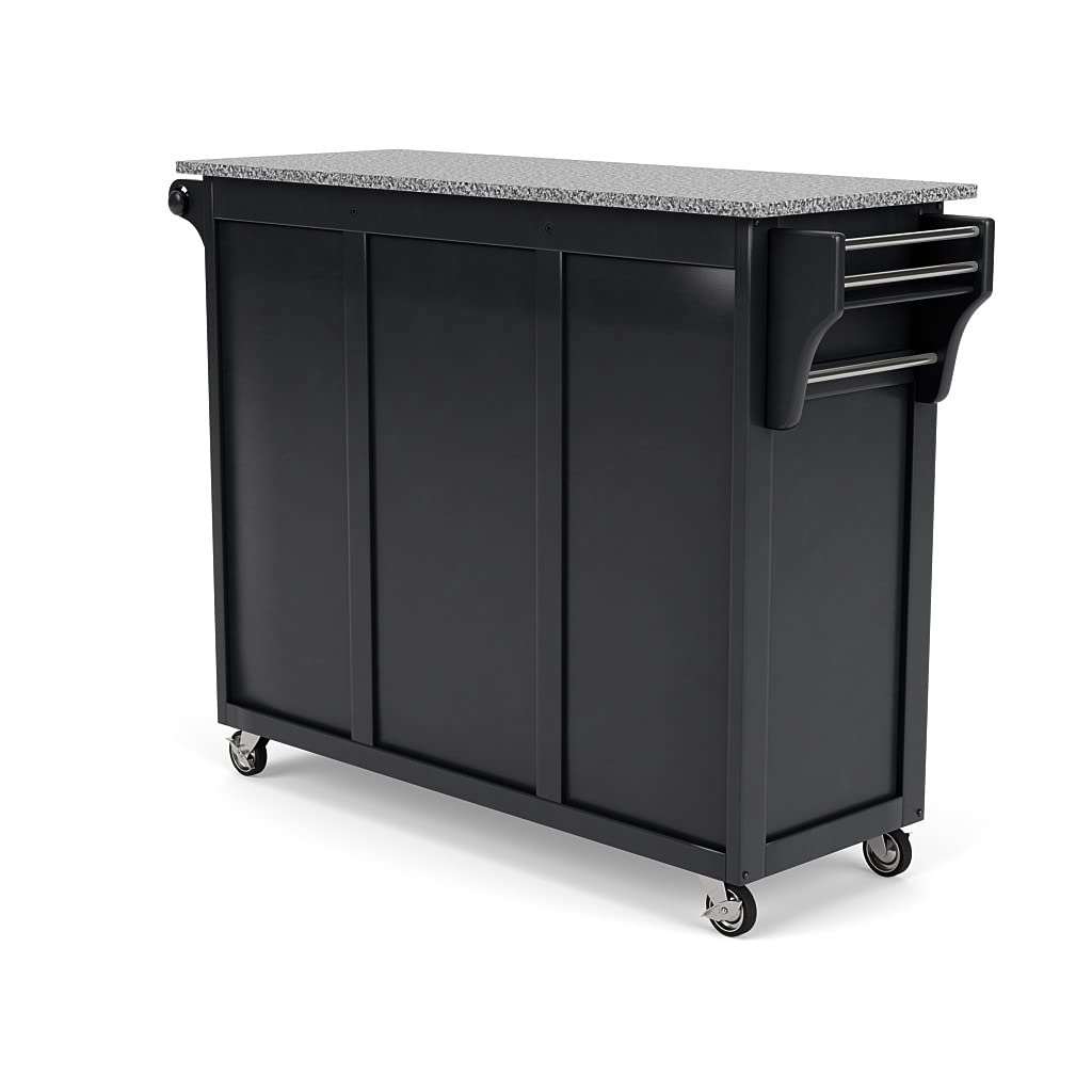 Home Styles Large Mobile Create-a-Cart Black Finish Two Door Cabinet Kitchen Cart with Salt and Pepper Granite Top & Adjustable Shelves - Perfect for Small Kitchen Storage, Dining Room Organization & Rolling Serving Cart