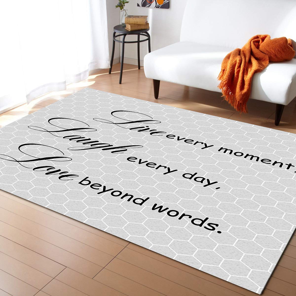 5' x 8' Gray Tile Pattern Area Rug - Soft Nursery Carpet for Kids Room, Modern Kitchen Runner & Living Room/Bedroom Floor Mat - Positive Words Design for Cozy Home Decor (Perfect for Playrooms, Dorm Decor & Family Gathering Spaces)