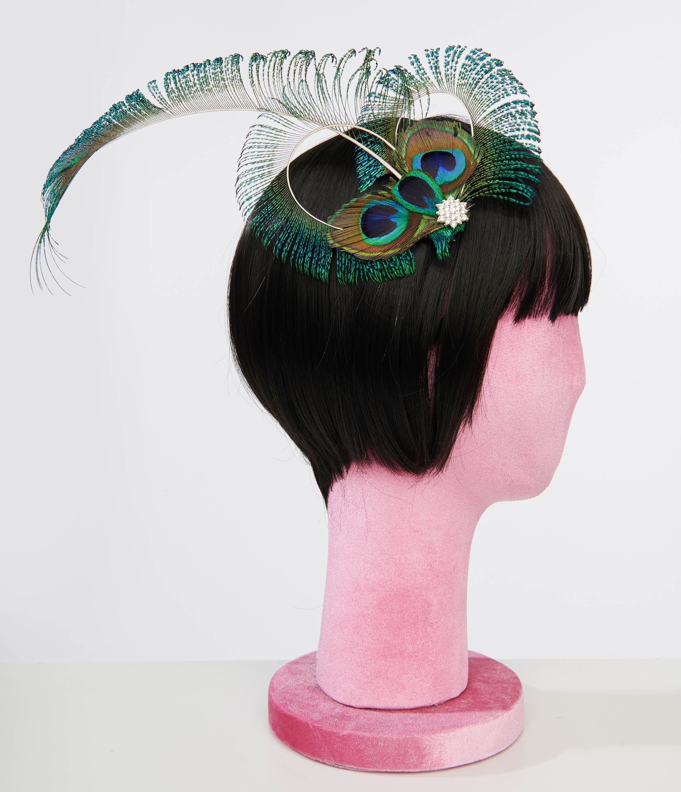 Vintage 1920s Peacock Feather Hair Clip for Women - Art Deco Hair Accessory for Parties, Weddings & Flapper Costumes