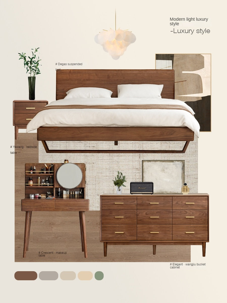Black Walnut Solid Wood Moon Makeup Mirror Vanity Dressing Table - Elegant Bedroom & Bathroom Decor for Women