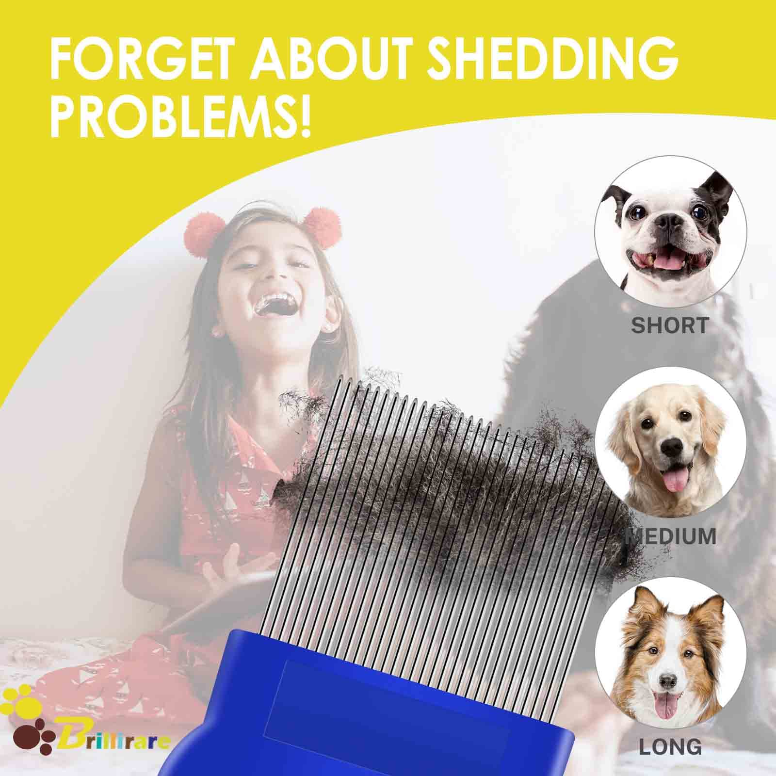 Brillirare 4 Pack Flea & Lice Comb Set - Stainless Steel Pet Grooming Combs with Rounded Teeth for Dogs & Cats | Double Sided Professional Tear Stain Remover & Dematting Tool for Small, Medium & Large Pets | Perfect for Home Grooming & Pet Salon Use