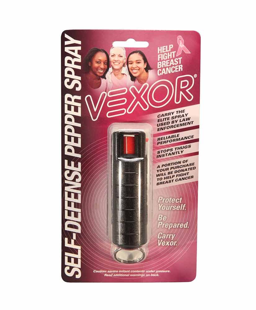 Vexor Self Defense Pepper Spray with Hard Case & Key Ring - Compact Cone Spray for Personal Safety - Ideal for Jogging, Hiking, and Nighttime Protection (Breast Cancer Awareness Edition)