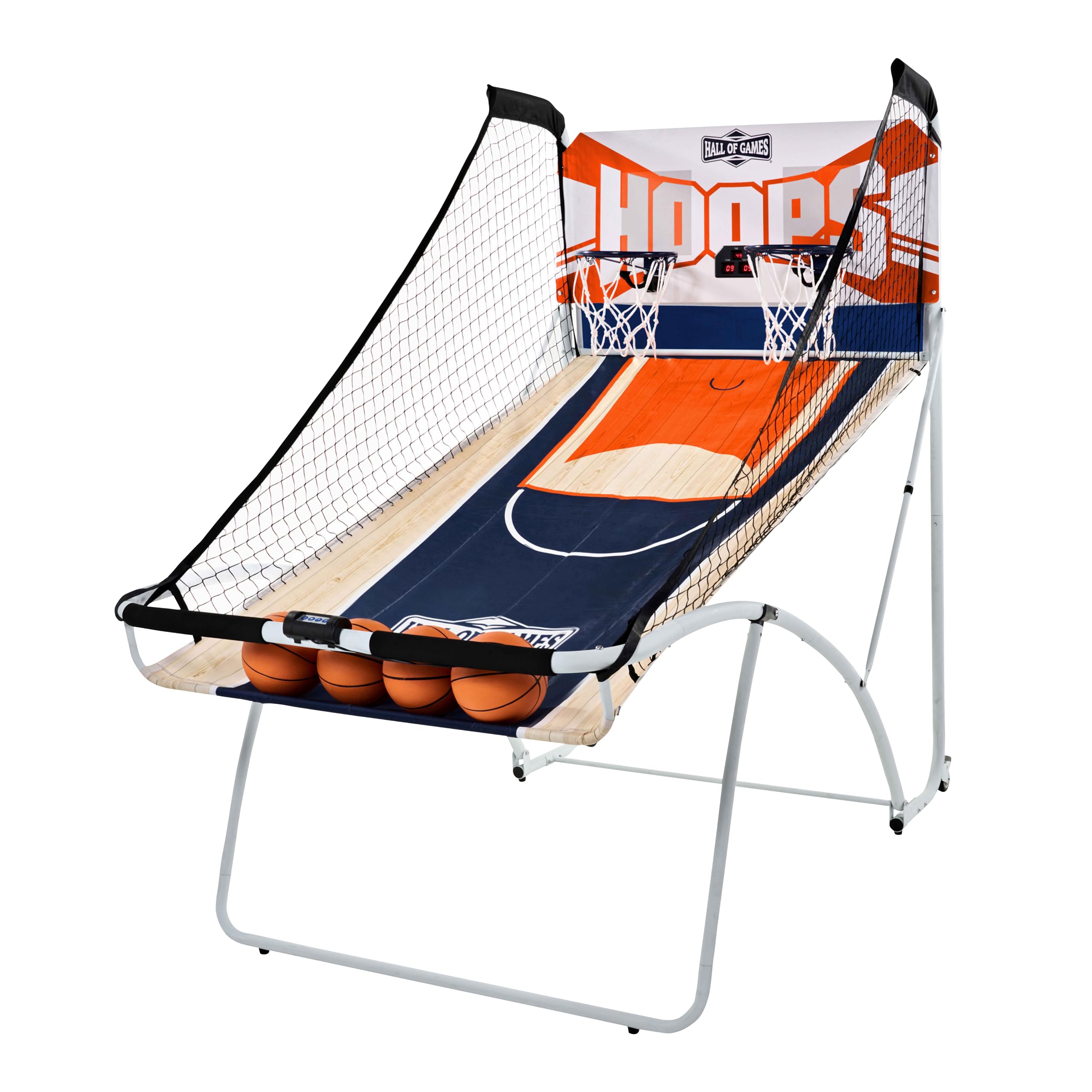 Hall of Games Indoor Arcade Basketball Set - 2 Player Electronic Scoring System with Rubber Basketballs - Perfect for Family Game Rooms, Basement Fun & Kids Birthday Parties