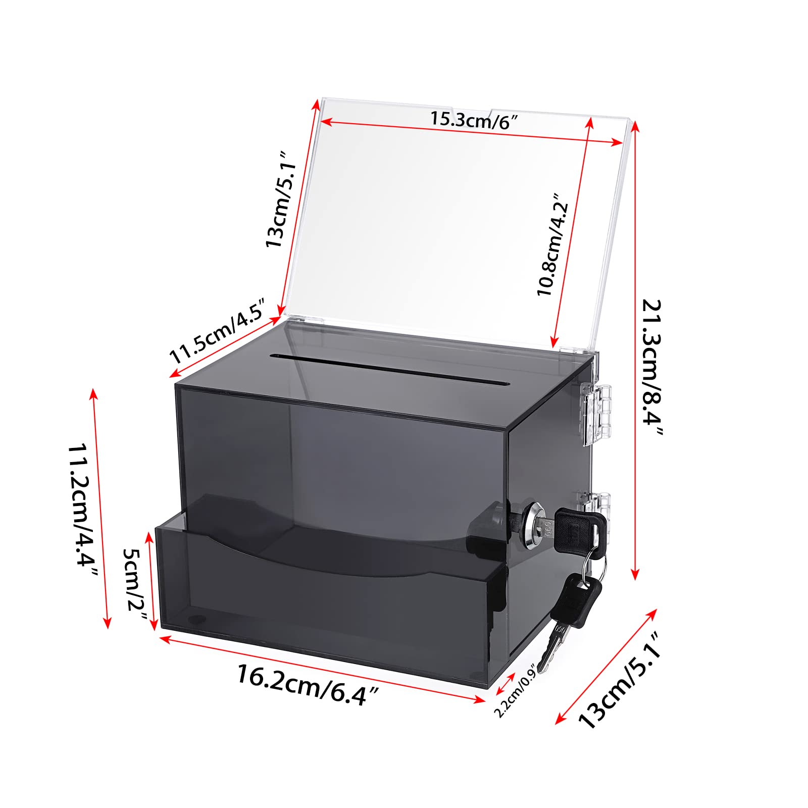 BTSKY Lockable Acrylic Suggestion Box with Sign Holder - Clear Black Donation Collection Box for Office Voting, Ballots & Mail - Secure Removable Slot for Signs & Documents | Ideal for Offices, Schools & Community Centers