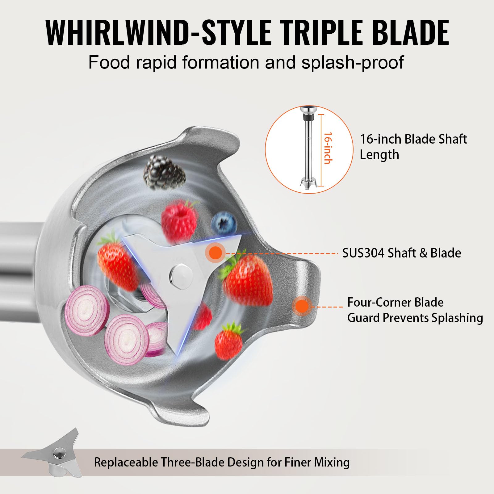 VEVOR 350W Commercial Immersion Blender - Heavy Duty Hand Mixer with 16