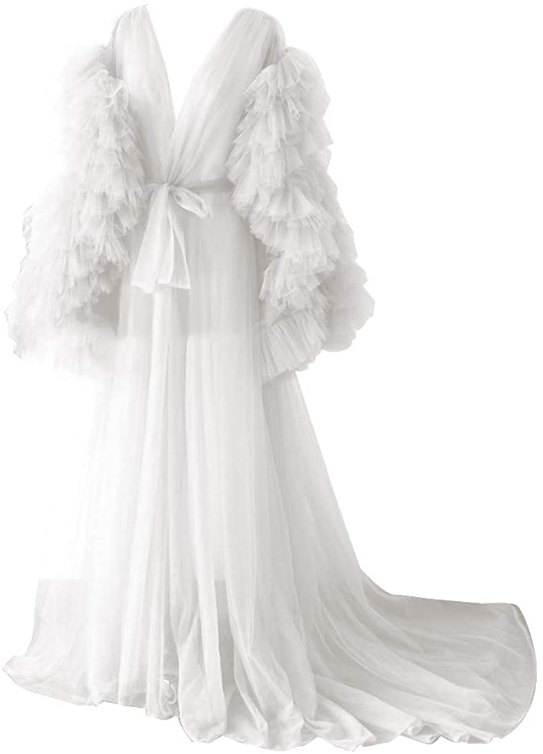 Sheer Tulle Robe Dress for Women - Long Maternity Boudoir Lingerie, See-Through Pajama Dress for Photography & Bridal Shower - Perfect for Maternity Photos, Bridal Party, and Romantic Nights