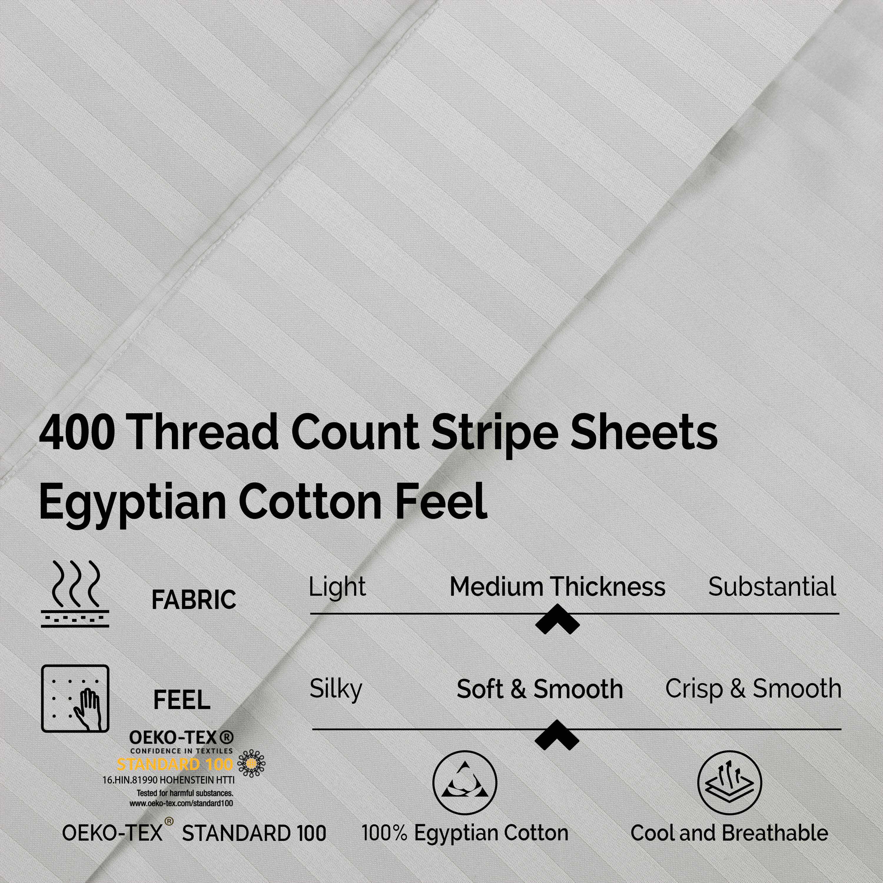 Premium 400 Thread Count Egyptian Cotton Sheet Set - Deep Pocket, Striped Design for Ultimate Comfort - Perfect for Master Bedrooms, Guest Rooms & Luxury Hotels