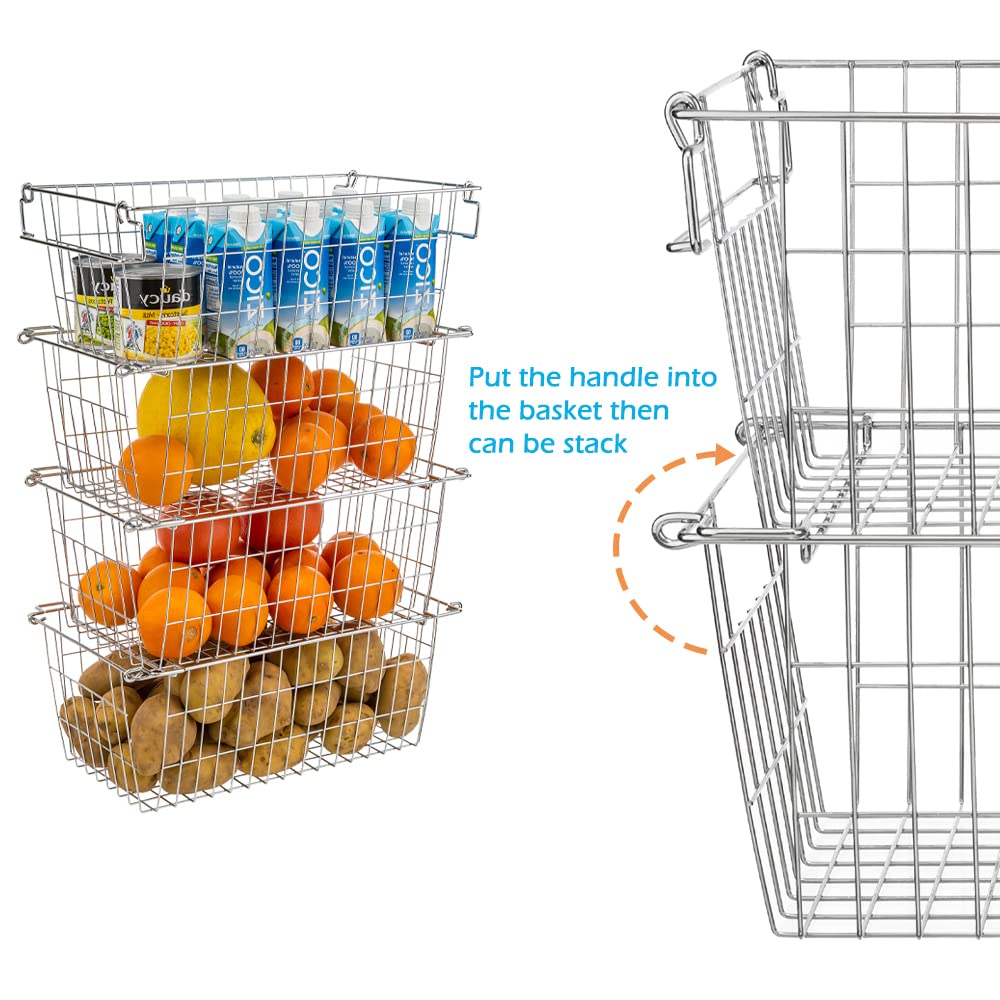 SANNO Stackable Freezer Organizer Bins - 8 Pack Clear Plastic Storage Containers for Food, Vegetables, Potatoes & Onions | Pantry & Chest Freezer Organization | Space-Saving Kitchen Storage Solution for Snacks, Meal Prep & Bulk Food Storage