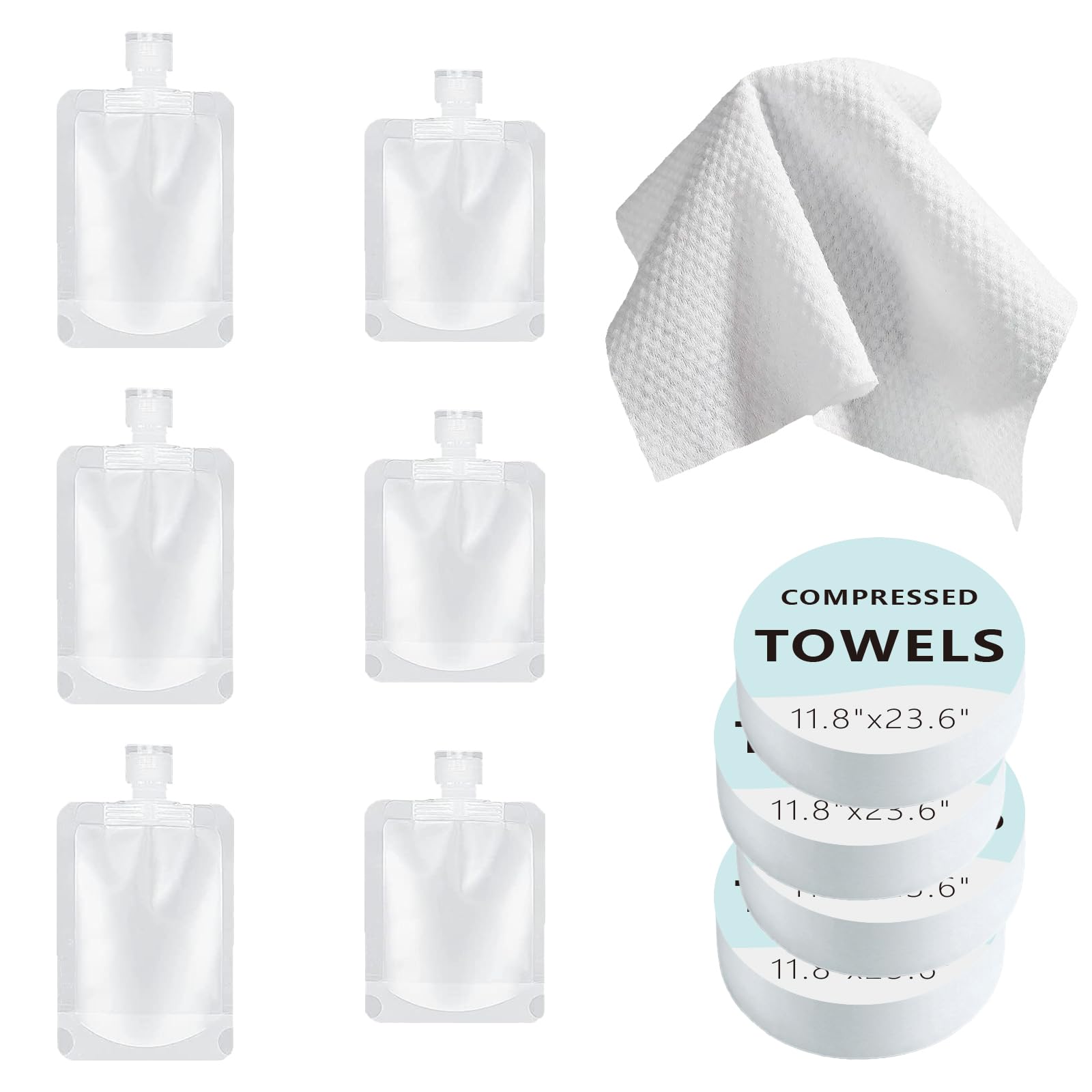 **TSA Approved Travel Bottles Kit - Leak Proof Refillable Containers for Shampoo, Conditioner & Lotion with Compressed Towels | Portable Toiletries Set for Airplane, Gym & Vacation Essentials**