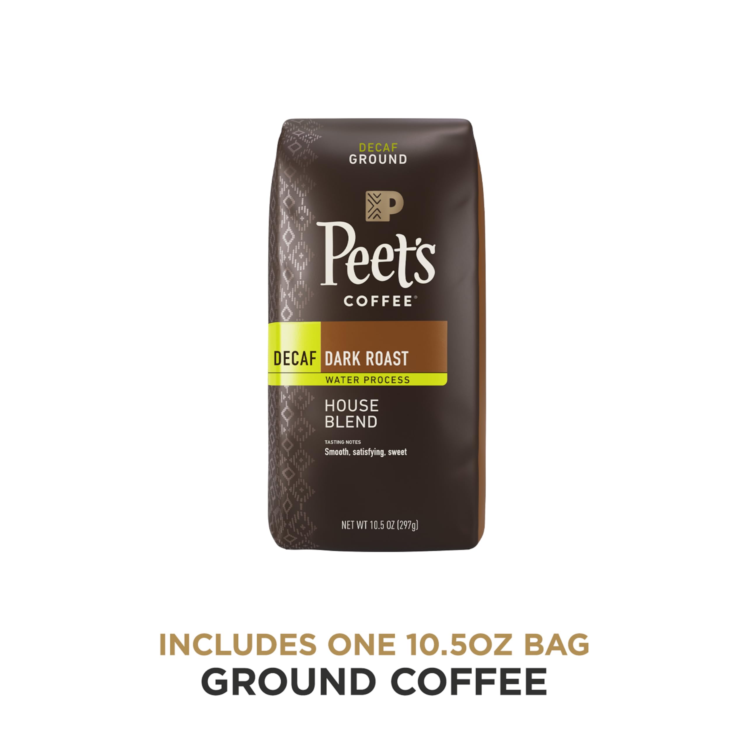 Peet's Coffee Dark Roast Decaf Ground Coffee - House Blend 10.5oz (297g) Bag | Rich Flavor for Home Brewing, Office Use & Gifts