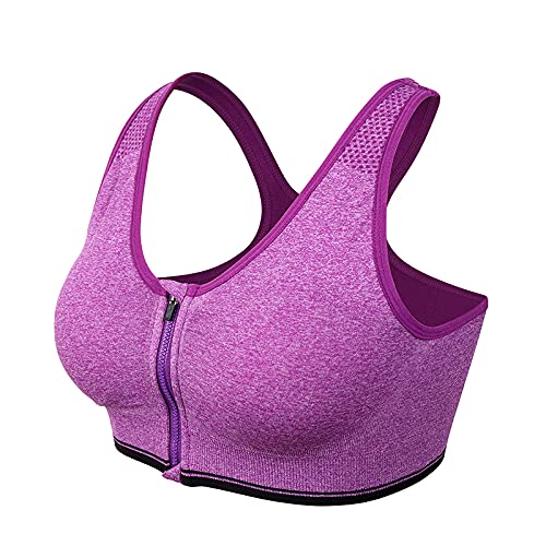 High Support Front Zipper Sports Bra for Women - Shockproof Push Up Yoga Bra with Padded Cups & Wirefree Design - Perfect for Gym, Running, Fitness & Workout