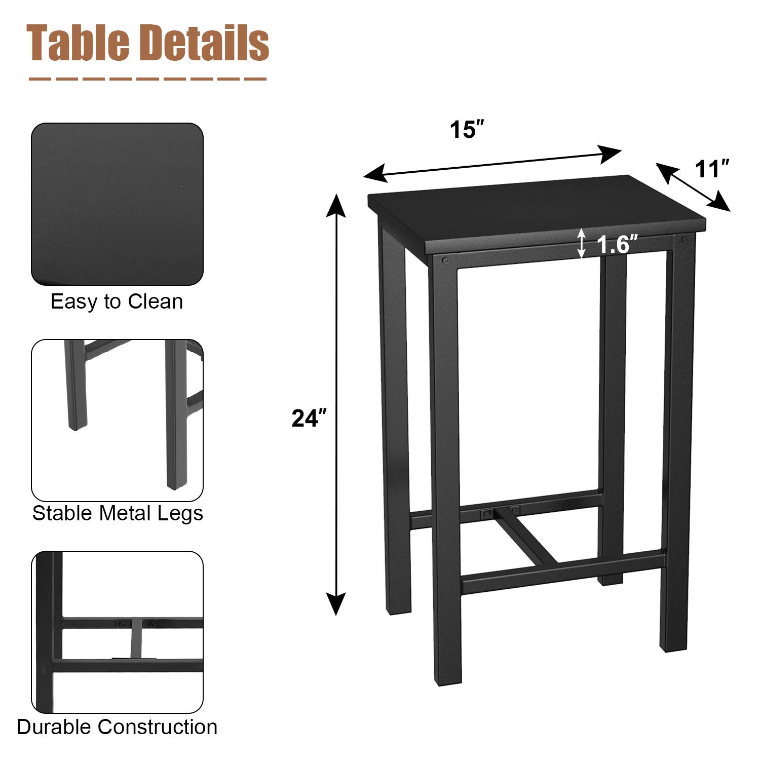 Modern 5-Piece Dining Set, Contemporary Wood Table with Four Stools, Home Kitchen Breakfast Furniture, Black, Great for Family Meals and Entertaining