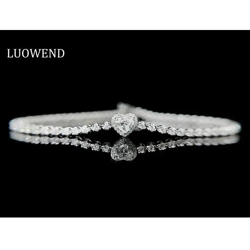 18K White Gold Heart Bracelet with Real Natural Diamonds - Romantic Engagement Jewelry for Women - Perfect for Parties, Anniversaries & Special Occasions