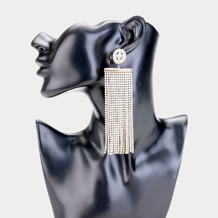 Elegant Clear Crystal Fringe Prom Earrings in Gold - Perfect for Homecoming, Weddings & Special Occasions | 407551