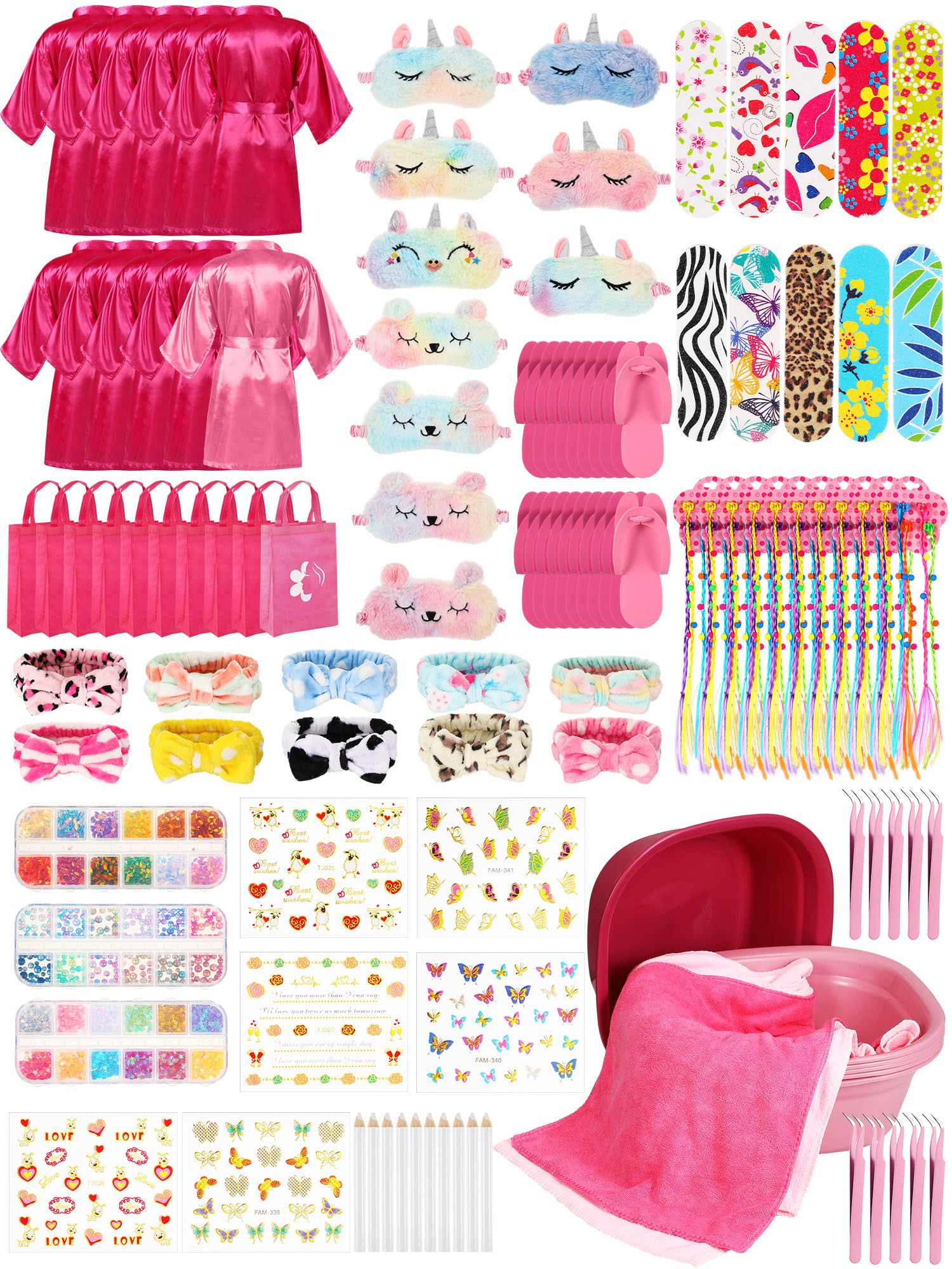 Suhine 10-Piece Kids Spa Party Set - Girls Satin Robes & Nail Salon Kit for Birthday Party Favors | Perfect for DIY Spa Day, Sleepovers & Birthday Celebrations