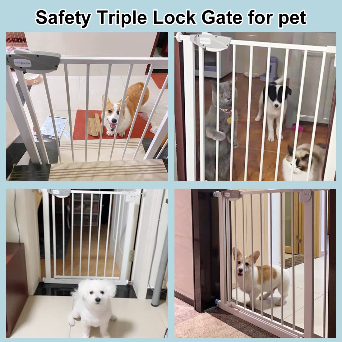 WAOWAO Triple Lock Baby Gate Extra Wide 62.59-67.32