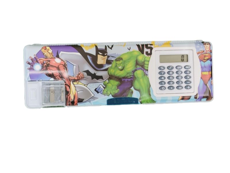 STATSY™ Avenger Magnetic Pencil Box with Built-in Calculator - Hero-Themed School & Office Organizer for Pens, Pencils & Supplies | Ideal for Students, Teachers & Professionals