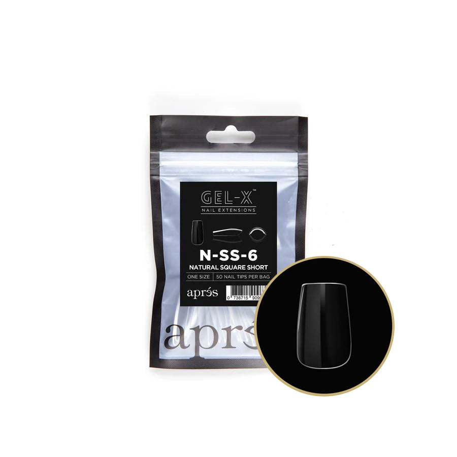 Apres Gel X Refill Bags - Natural Square Short Nail Tips Size 6 (50 Pcs) | DIY Nail Extension Kit for Salon & Home Manicure