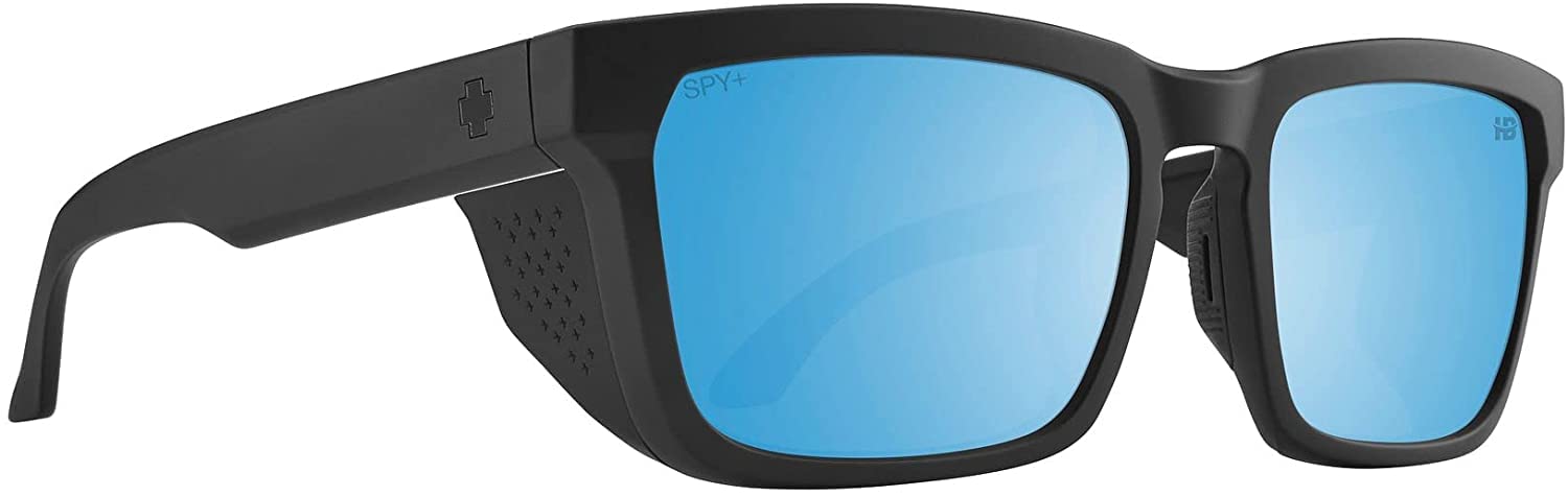 Spy Optic Helm Tech Polarized Sunglasses - Matte Black Frame, Bronze Polarized Ice Blue Spectra Mirror Lens - for Cycling, Running & Outdoor Sports