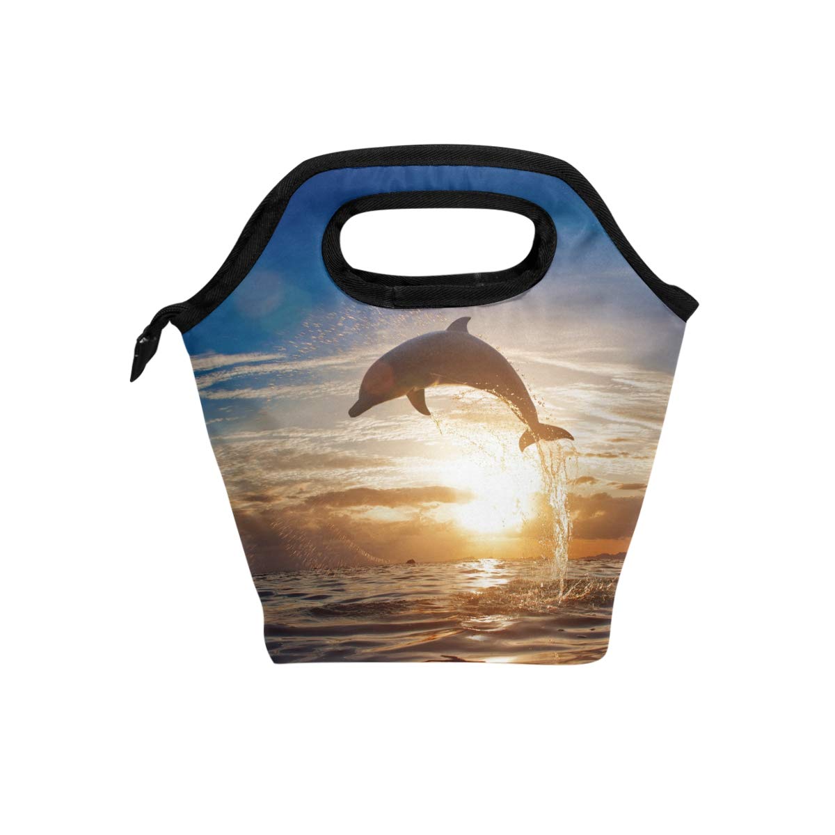 Insulated Zipper Lunch Bag Cooler Tote - Cute Ocean Dolphin Design for Adults & Teens | Perfect for Work, School, Picnics & Meal Prep | Reusable Food Container Carrier