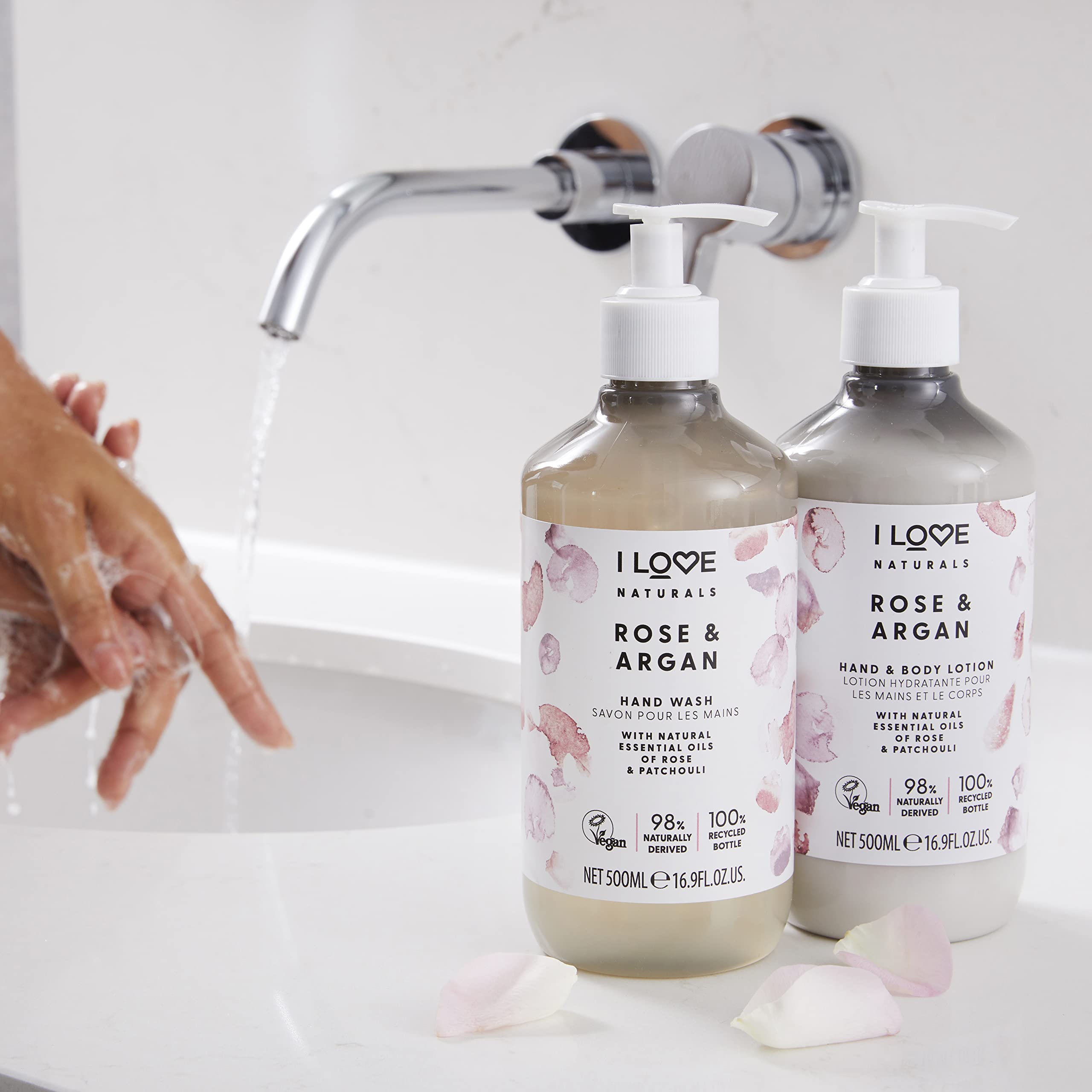 I Love Naturals Rose & Argan Hand & Body Lotion with Shea Butter - Moisturizing Essential Oils of Rose & Patchouli - 2 Pack (500ml Each) - Perfect for Dry Skin Care & Daily Hydration