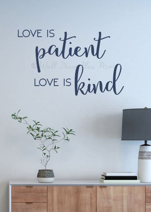 Love is Patient Love is Kind Vinyl Wall Decal - 23x14 Inch Deep Blue Quote Sticker for Bedroom Decor, Home Wall Art, Nursery & Living Room Inspiration