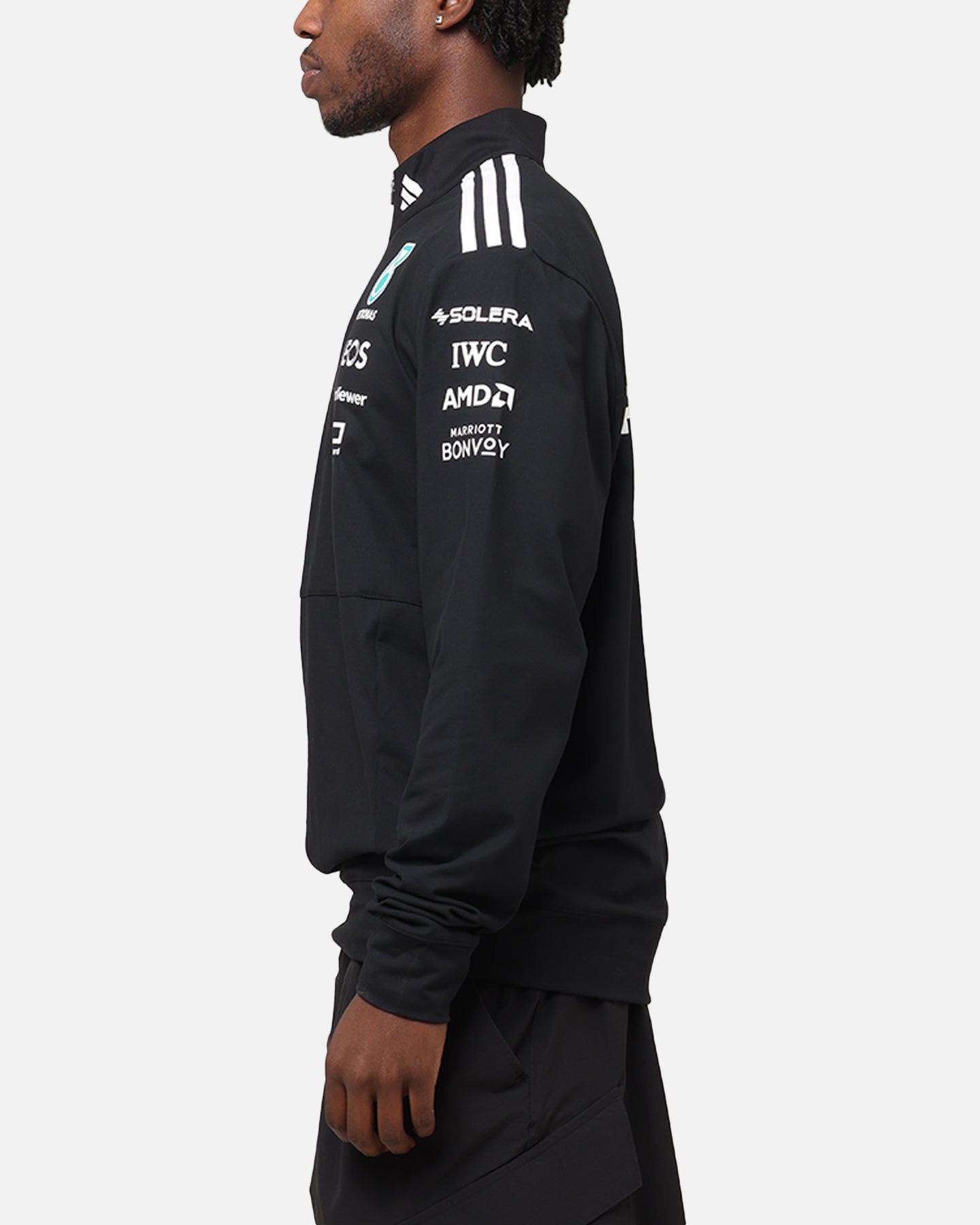 Adidas x Mercedes AMG Petronas F1 2025 Team Quarter Zip Jacket - Black/White - Men's Racing-Inspired Performance Jacket for Motorsport Fans & Streetwear Fashion