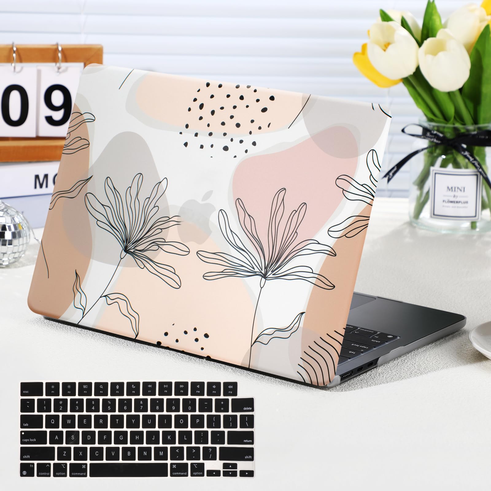 Funut Hard Plastic Case for MacBook Pro 13 Inch (M2/M1/A2338/A2289/A2251/A2159/A1989/A1708/A1706) 2024-2016 Models - Includes 2 Keyboard Covers with Floral Design - Perfect for Work, School & Travel Protection