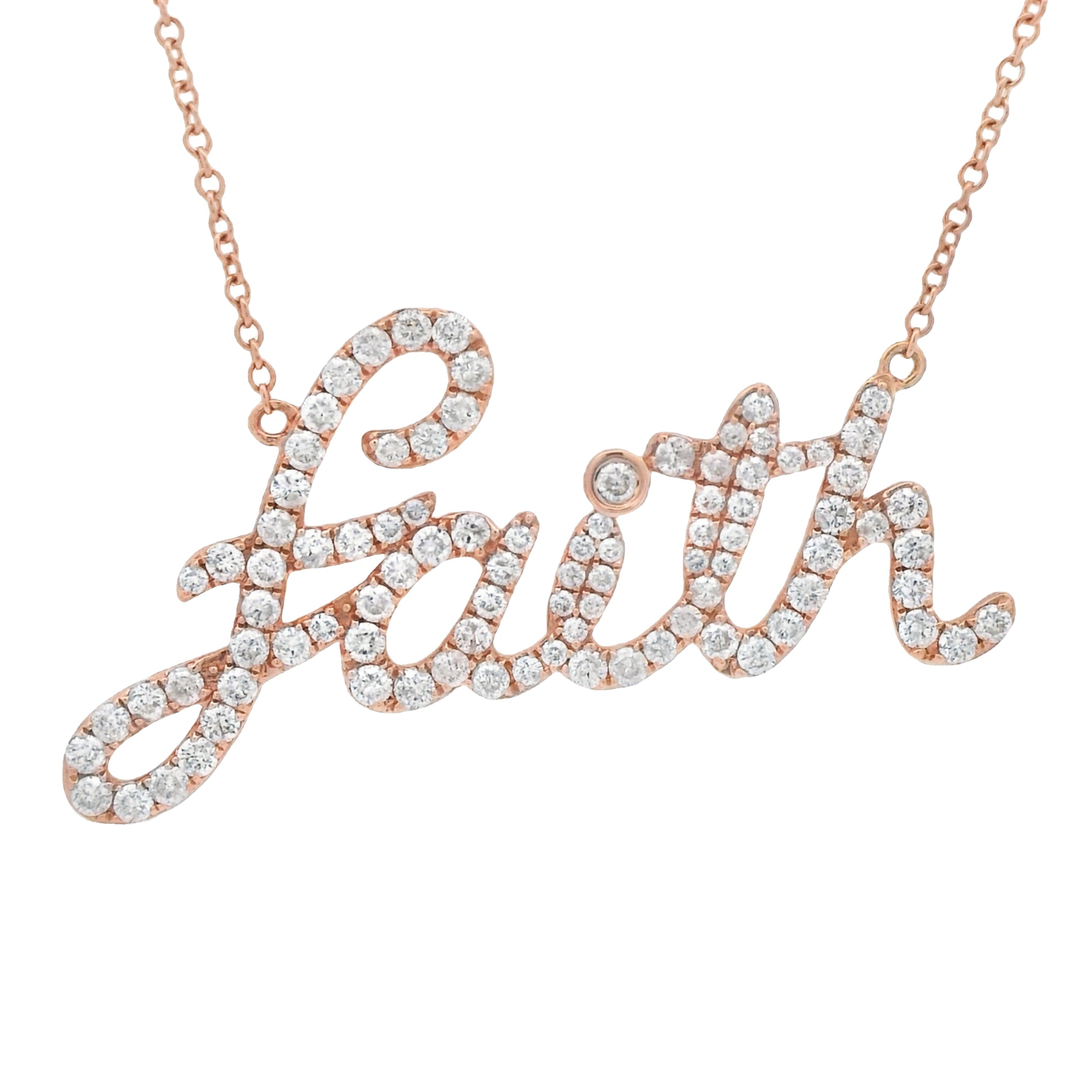 14k Rose Gold Faith VS Diamond Necklace for Women - Elegant Religious Jewelry Gift for Baptism, Confirmation & Weddings | JTJ™