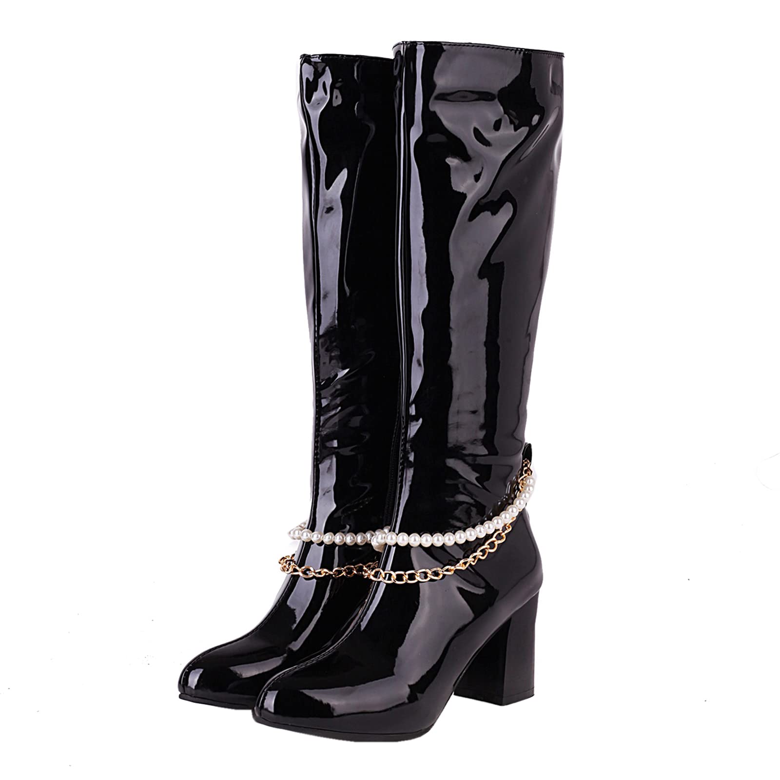 ErikenUrben Women's Fashion Knee High Boots - Patent Leather Chunky Heel Cosplay Boots for Halloween, Parties & Costume Events - Stylish Winter & Fall Boots for Women