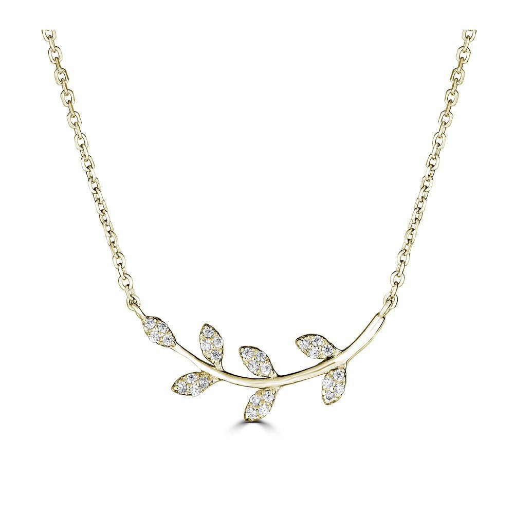 EMILIQUE 14K Gold 0.08 CTW Diamond Leaf Pendant Necklace for Women - Elegant Jewelry Gift for Anniversary, Birthday & Special Occasions