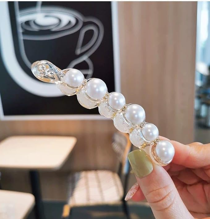 Diversa Pearl Banana Hair Clips for Women - French Barrettes, Ponytail Holders & Jaw Clips for Thick or Fine Hair | Perfect for Weddings, Parties & Everyday Styling (2-Pack)